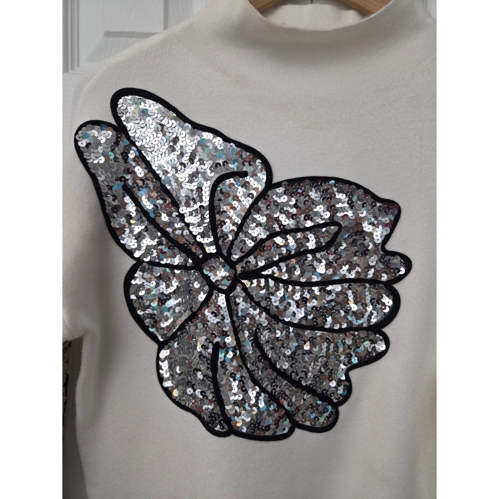 Tahari Sequin Soutache Funnel Neck Sweater Womens Small White NWT $88 THF5N018 - Picture 2 of 7